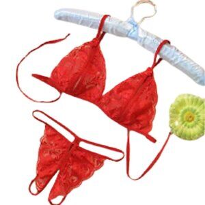 #14 Red 2 Piece Lace Bra and Thong
